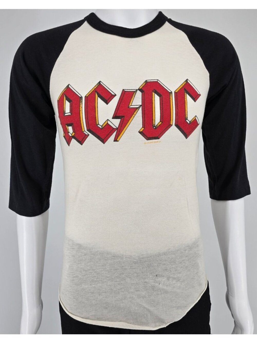 Vintage Early 1980s The Knits AC/DC Rock Band Raglan Sleeve Baseball T-Shirt (S)
